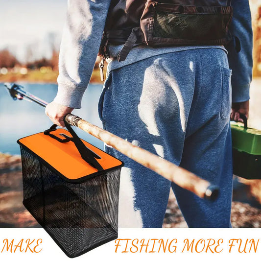 1 Piece Orange and Black Durable Collapsible Fishing Keepnet - Large 40.5L Quick-Dry Coated Nylon Fish Basket V888-ELOSUNG32305