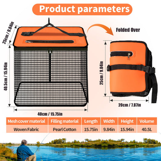 1 Piece Orange and Black Durable Collapsible Fishing Keepnet - Large 40.5L Quick-Dry Coated Nylon Fish Basket V888-ELOSUNG32305