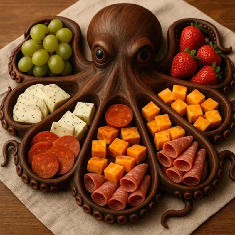 Style A Brown Artisan Crafted Solid Wood Octopus Charcuterie Board - Unique Appetizer & Cheese Serving Platter V888-ELOSUNG32307