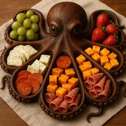 Style A Brown Artisan Crafted Solid Wood Octopus Charcuterie Board - Unique Appetizer & Cheese Serving Platter V888-ELOSUNG32307
