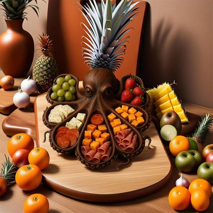 Style A Brown Artisan Crafted Solid Wood Octopus Charcuterie Board - Unique Appetizer & Cheese Serving Platter V888-ELOSUNG32307
