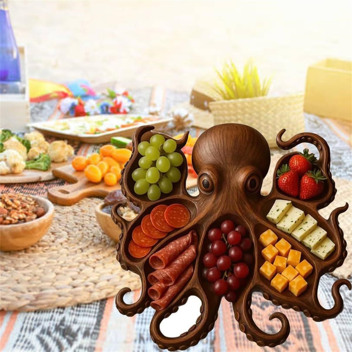 Style A Brown Artisan Crafted Solid Wood Octopus Charcuterie Board - Unique Appetizer & Cheese Serving Platter V888-ELOSUNG32307