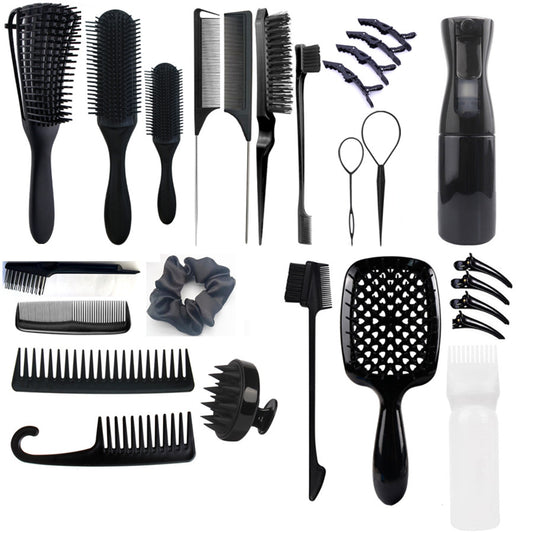 Black Ultimate 27-Piece Hair Styling & Care Kit - Detangling Brushes, Combs, Scalp Massager & Salon V888-ELOSUNG32310