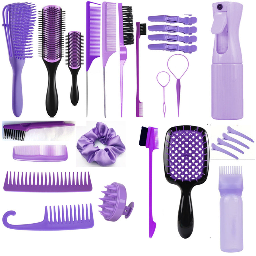 Purple Ultimate 27-Piece Hair Styling & Care Kit - Detangling Brushes, Combs, Scalp Massager & Salon V888-ELOSUNG32311
