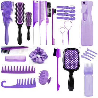 Purple Ultimate 27-Piece Hair Styling & Care Kit - Detangling Brushes, Combs, Scalp Massager & Salon V888-ELOSUNG32311