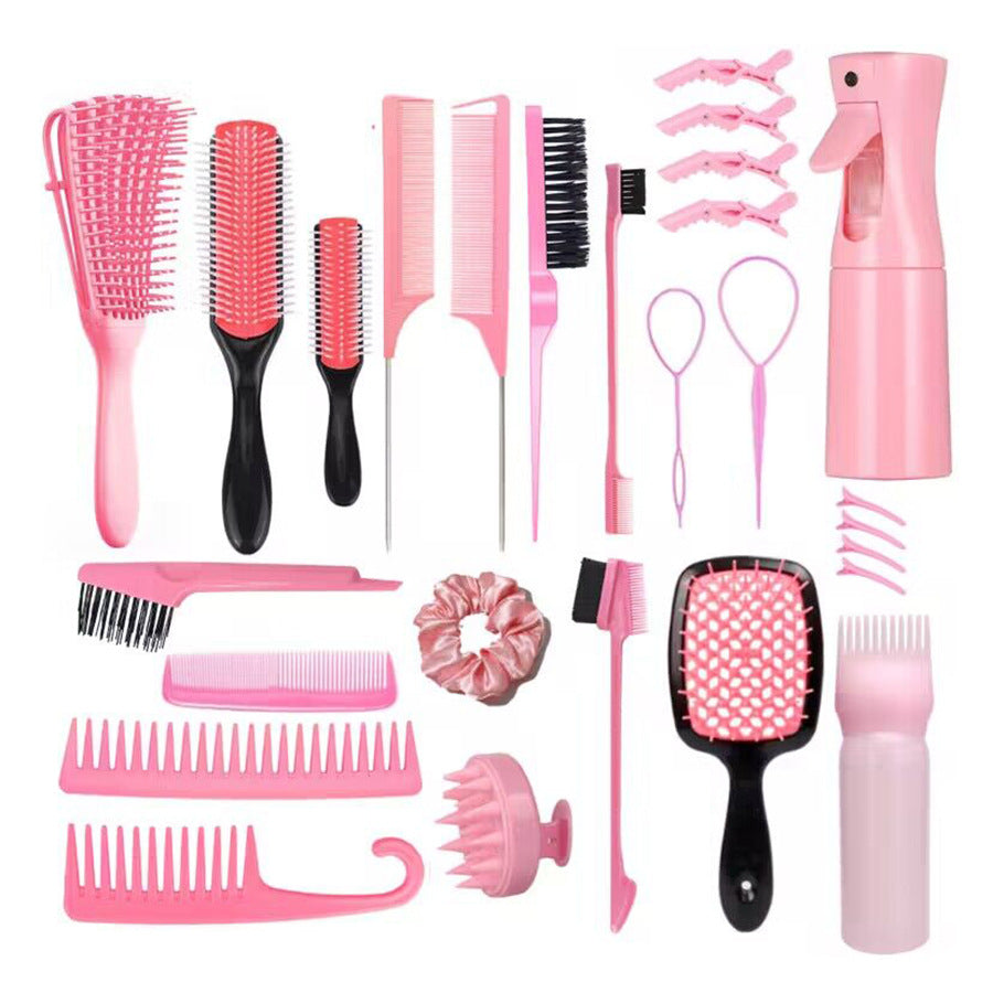 Pink Ultimate 27-Piece Hair Styling & Care Kit - Detangling Brushes, Combs, Scalp Massager & Salon Accessories V888-ELOSUNG32312