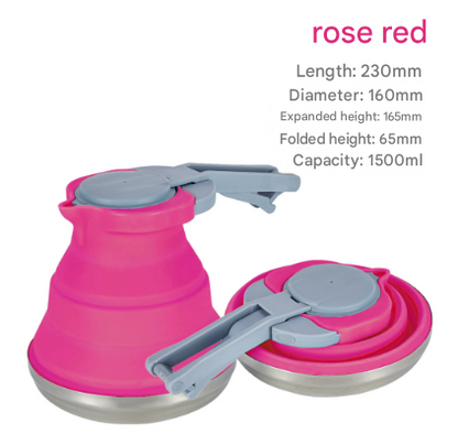 Rose Red 1.5L Collapsible Silicone Camping Kettle - Portable Foldable Travel Water Boiler, Stainless Steel V888-ELOSUNG32324
