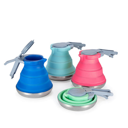 Light Green 1.5L Collapsible Silicone Camping Kettle - Portable Foldable Travel Water Boiler, Stainless Steel V888-ELOSUNG32325