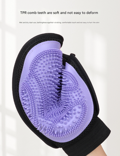 Purple 3-Pack Gentle Pet Grooming Glove - Deshedding, Bathing & Massage Mitt for Dogs & Cats, Breathable & V888-ELOSUNG32327