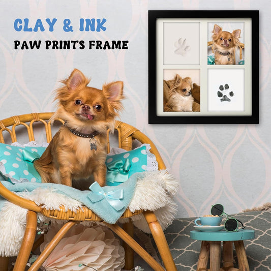 Black and White Pet Paw Print Keepsake Photo Frame Kit - Mess-Free Ink Pad for Dogs & Cats, Dual Photo & V888-ELOSUNG32330