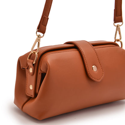 Brown Chic Vintage Inspired PU Leather Crossbody Bag - Small Frame Doctor Style Purse with Adjustable Strap V888-ELOSUNG32331