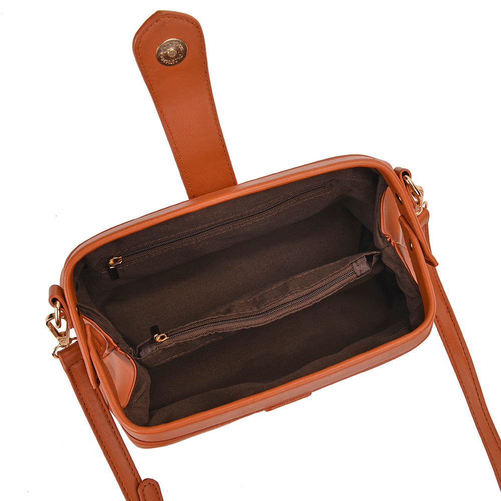 Brown Chic Vintage Inspired PU Leather Crossbody Bag - Small Frame Doctor Style Purse with Adjustable Strap V888-ELOSUNG32331