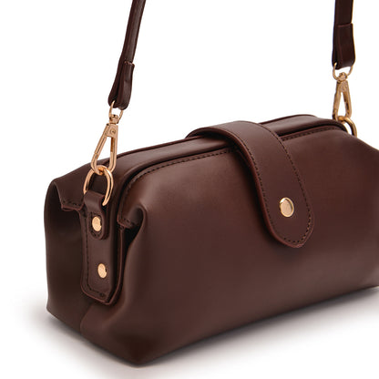 Coffee Chic Vintage Inspired PU Leather Crossbody Bag - Small Frame Doctor Style Purse with Adjustable Strap V888-ELOSUNG32332
