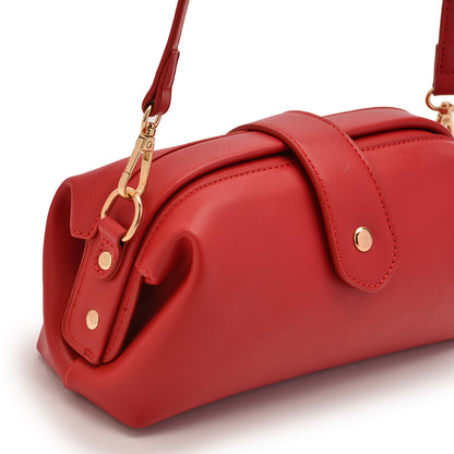 Red Chic Vintage Inspired PU Leather Crossbody Bag - Small Frame Doctor Style Purse with Adjustable Strap V888-ELOSUNG32335