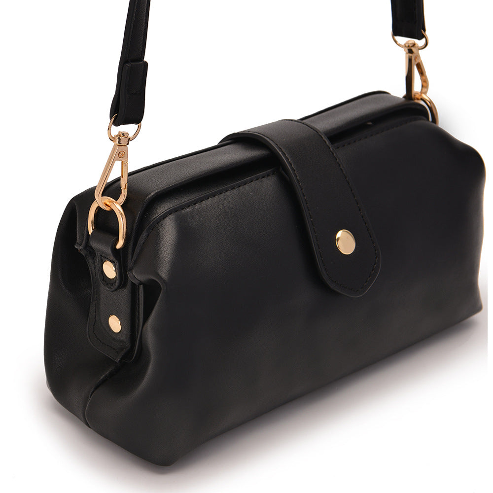 Black Chic Vintage Inspired PU Leather Crossbody Bag - Small Frame Doctor Style Purse with Adjustable Strap V888-ELOSUNG32336