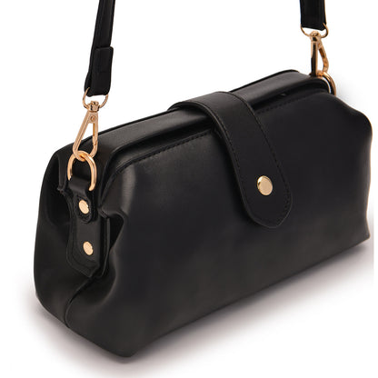 Black Chic Vintage Inspired PU Leather Crossbody Bag - Small Frame Doctor Style Purse with Adjustable Strap V888-ELOSUNG32336
