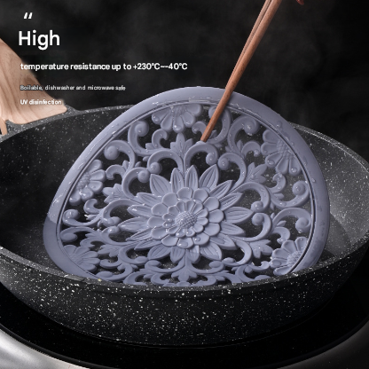 Elegant Floral Silicone Trivet Mat Set (3-Pack, Dark Blue) - Heat Resistant, Non-Slip Kitchen Hot Pads & Pot V888-ELOSUNG32340