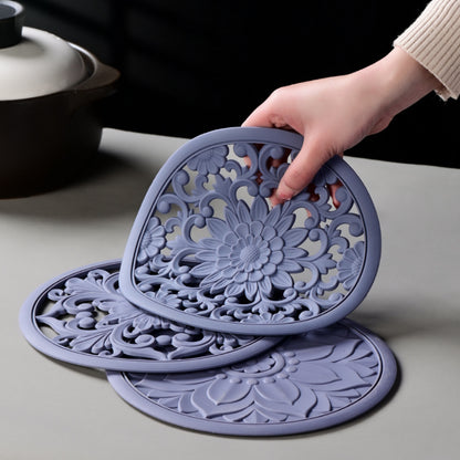 Elegant Floral Silicone Trivet Mat Set (3-Pack, Dark Green) - Heat Resistant, Non-Slip Kitchen Hot Pads & Pot V888-ELOSUNG32341