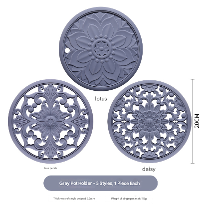 Elegant Floral Silicone Trivet Mat Set (3-Pack, Dark Purple) - Heat Resistant, Non-Slip Kitchen Hot Pads & V888-ELOSUNG32342