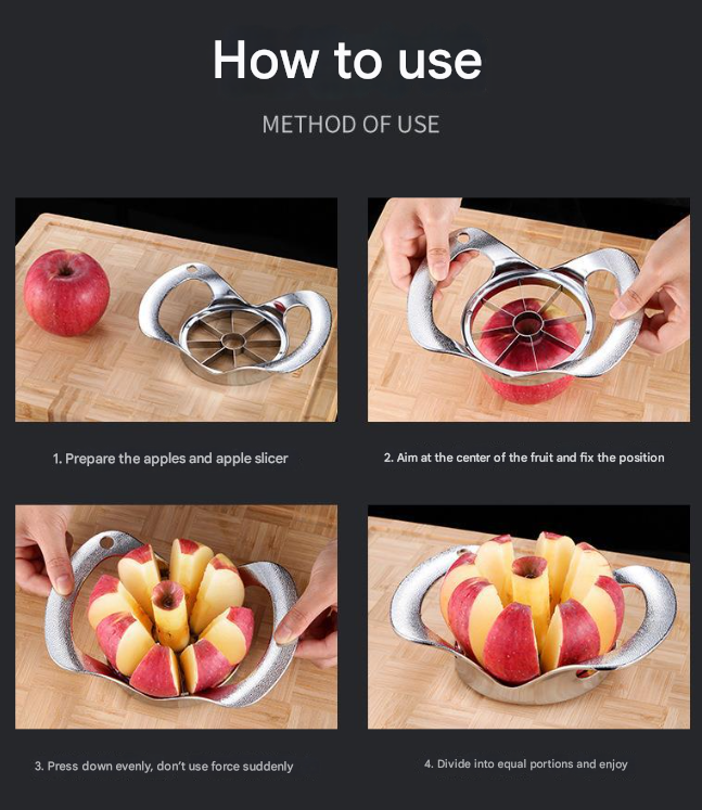 Silver Premium Apple Slicer Corer - Heavy Duty Stainless Steel Fruit Cutter, 12-Slice Divider Kitchen Gadget V888-ELOSUNG32344