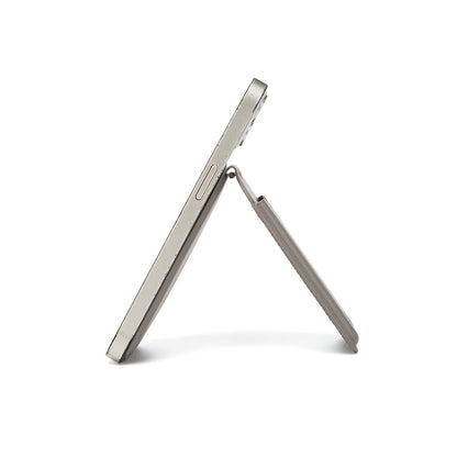 Light Grey Chic MagSafe Wallet with Mirror & Stand - PU Leather Card Holder for iPhone 12-16 Series V888-ELOSUNG32348