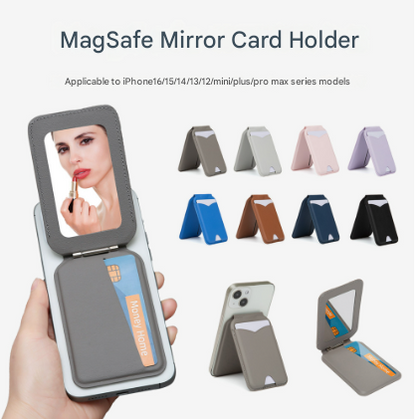 Pink Chic MagSafe Wallet with Mirror & Stand - PU Leather Card Holder for iPhone 12-16 Series V888-ELOSUNG32350
