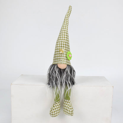 2 Pcs Charming Green Houndstooth Gnome - Plush Faceless Gonk with Long Dangle Legs - Adorable Shelf Sitter V888-ELOSUNG32351