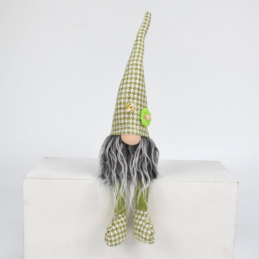 2 Pcs Charming Green Houndstooth Gnome - Plush Faceless Gonk with Long Dangle Legs - Adorable Shelf Sitter V888-ELOSUNG32351