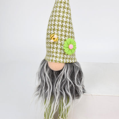 2 Pcs Charming Green Houndstooth Gnome - Plush Faceless Gonk with Long Dangle Legs - Adorable Shelf Sitter V888-ELOSUNG32351
