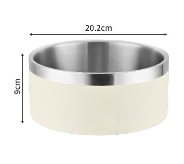 Beige and Silver Premium 304 Stainless Steel Pet Bowl (64oz) - Non-Slip, Anti-Tip Food & Water Dish for Dogs V888-ELOSUNG32357