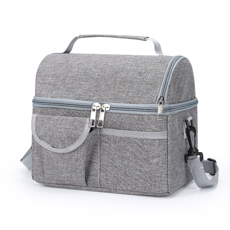 2 Pcs Grey Premium Double Layer Insulated Lunch Bag - 8.4L Thermal Cooler Tote with Shoulder Strap V888-ELOSUNG32362