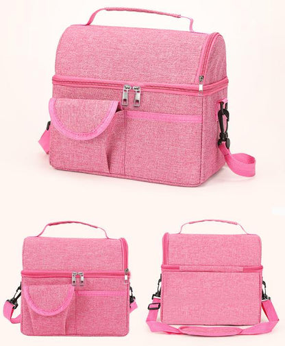 2 Pcs Grey Premium Double Layer Insulated Lunch Bag - 8.4L Thermal Cooler Tote with Shoulder Strap V888-ELOSUNG32362