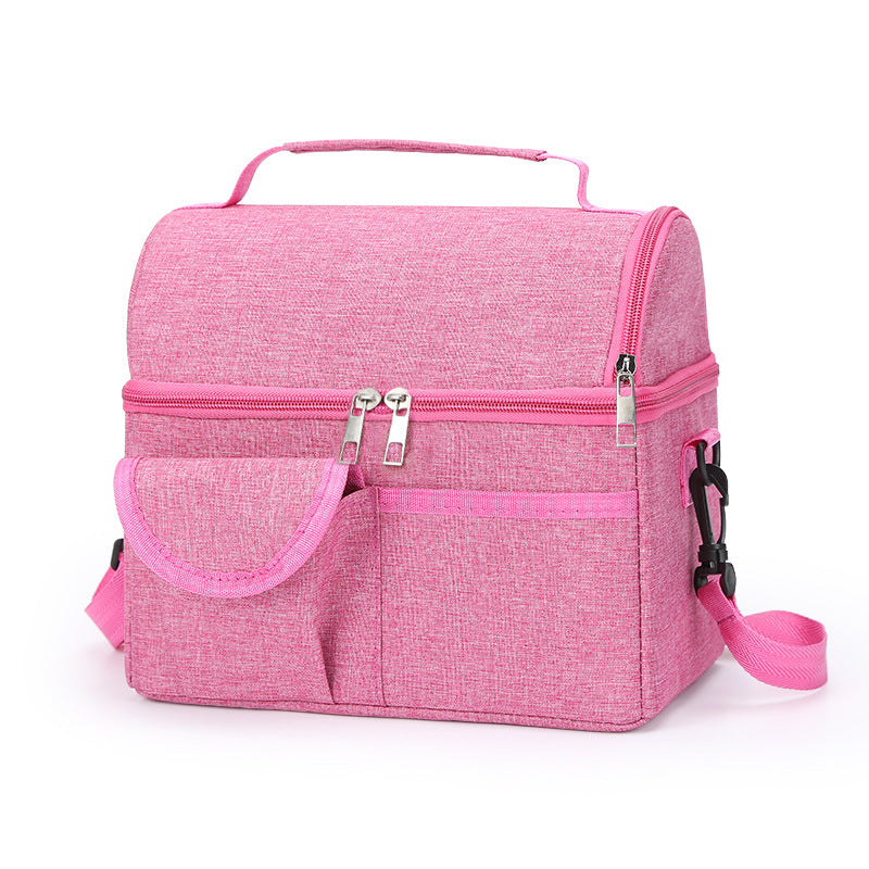 2 Pcs Pink Premium Double Layer Insulated Lunch Bag - 8.4L Thermal Cooler Tote with Shoulder Strap V888-ELOSUNG32365