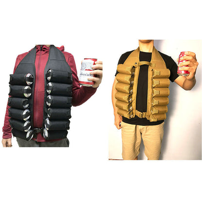 Black Ultimate 12-Can Beverage Carrier Vest - Hands-Free Outdoor Party Backpack V888-ELOSUNG32366