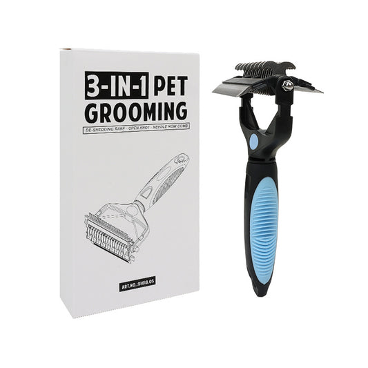 Blue and Black Professional 3-in-1 Pet Grooming Tool - Dematting Rake, Deshedding Comb & Finishing Brush for V888-ELOSUNG32372