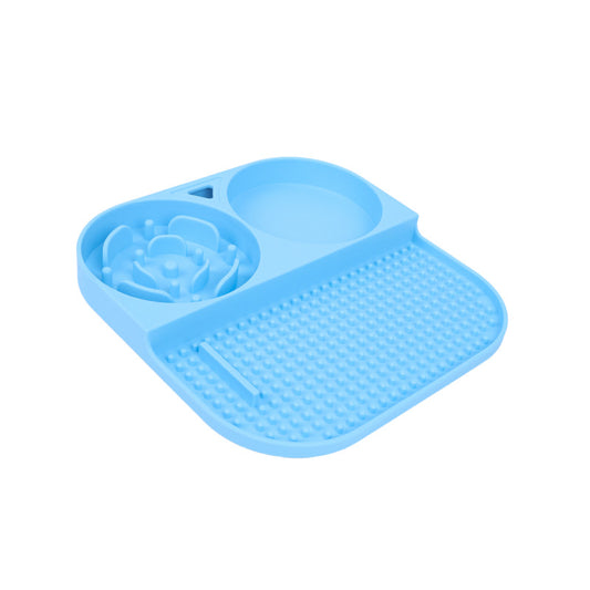 2 Pcs Blue 3-in-1 Silicone Pet Slow Feeder & Lick Mat with Water Bowl - Non-Slip Design for Dogs & Cats V888-ELOSUNG32374