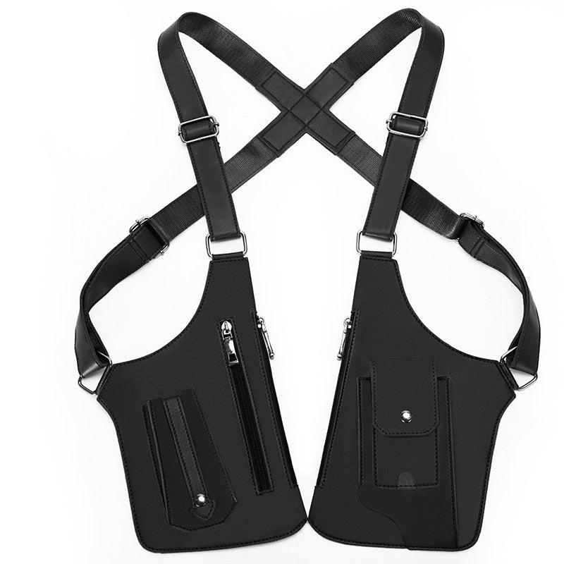 Black Urban Tactical Anti-Theft Shoulder Holster Bag - Secure Multi-Pocket Chest Rig for Men V888-ELOSUNG32377