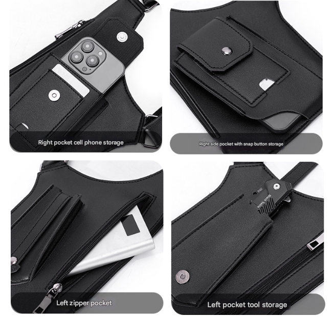 Black Urban Tactical Anti-Theft Shoulder Holster Bag - Secure Multi-Pocket Chest Rig for Men V888-ELOSUNG32377