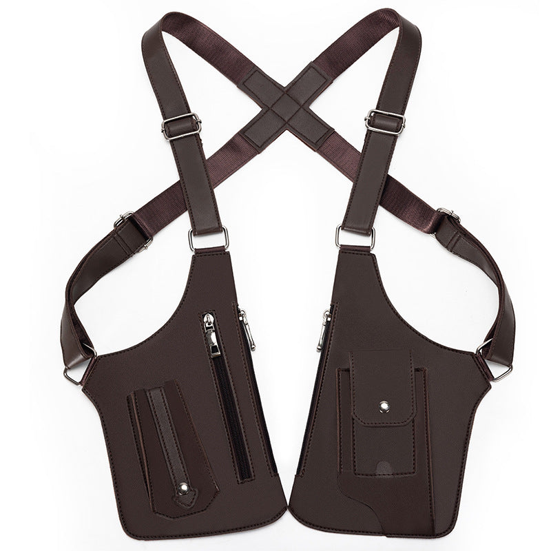 Brown Urban Tactical Anti-Theft Shoulder Holster Bag - Secure Multi-Pocket Chest Rig for Men V888-ELOSUNG32378
