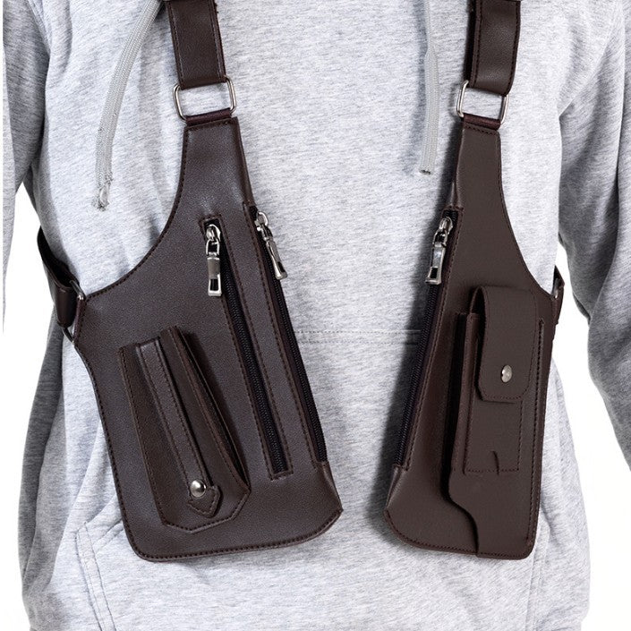 Brown Urban Tactical Anti-Theft Shoulder Holster Bag - Secure Multi-Pocket Chest Rig for Men V888-ELOSUNG32378