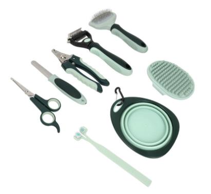 Grey and Green Complete 8-Piece Pet Grooming Kit - Essential Dog & Cat Care Tools with Brushes, Nail V888-ELOSUNG32389