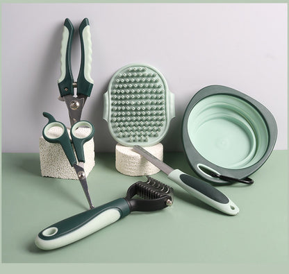 Grey and Green Complete 8-Piece Pet Grooming Kit - Essential Dog & Cat Care Tools with Brushes, Nail V888-ELOSUNG32389