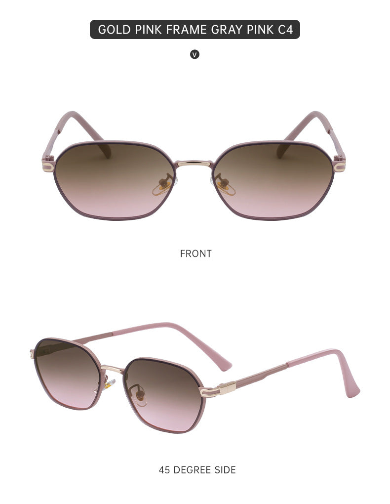 Pink Brown Gradient Lenses Chic Oval Sunglasses for Women - UV400 Protection Lightweight Metal Frame, V888-ELOSUNG32396