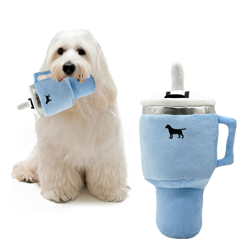 Blue Plush Travel Mug Squeaky Dog Toy - Soft Polyester Chew Toy for Boredom Relief & Interactive Fun - 31cm V888-ELOSUNG32399