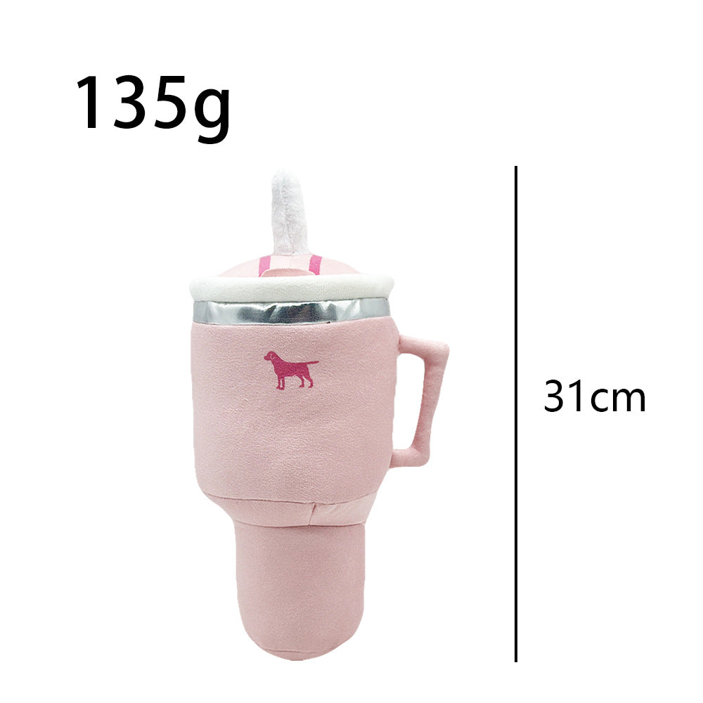 Pink Plush Travel Mug Squeaky Dog Toy - Soft Polyester Chew Toy for Boredom Relief & Interactive Fun - 31cm V888-ELOSUNG32400