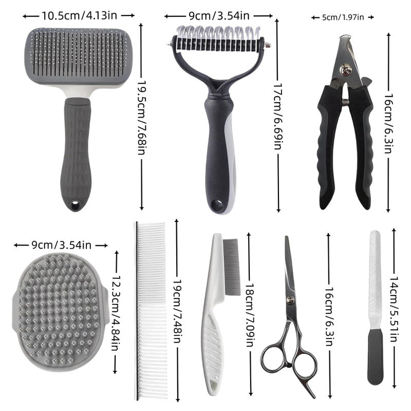 Pink Professional 9-Piece Pet Grooming Kit - DeShedding Brushes, Nail Clippers, Combs & Scissors Set for V888-ELOSUNG32403