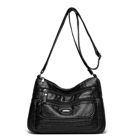 Black Women's Soft Washed PU Leather Crossbody Bag - Multi-Pocket Casual Shoulder Purse for Everyday V888-ELOSUNG32404