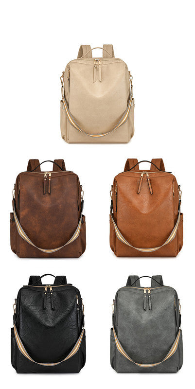 Beige Women's Vintage PU Leather Anti-Theft Backpack - Convertible Shoulder Bag & Laptop Rucksack for Travel V888-ELOSUNG32410