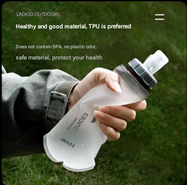 Grey and White Ultra-Lightweight 350ml Soft Running Flask - BPA-Free Collapsible TPU Water Bottle for Hiking, V888-ELOSUNG32419