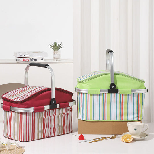 Green and Colored Stripes Large 27L Foldable Insulated Picnic Basket Cooler Bag - Lightweight Thermal Hamper V888-ELOSUNG32427